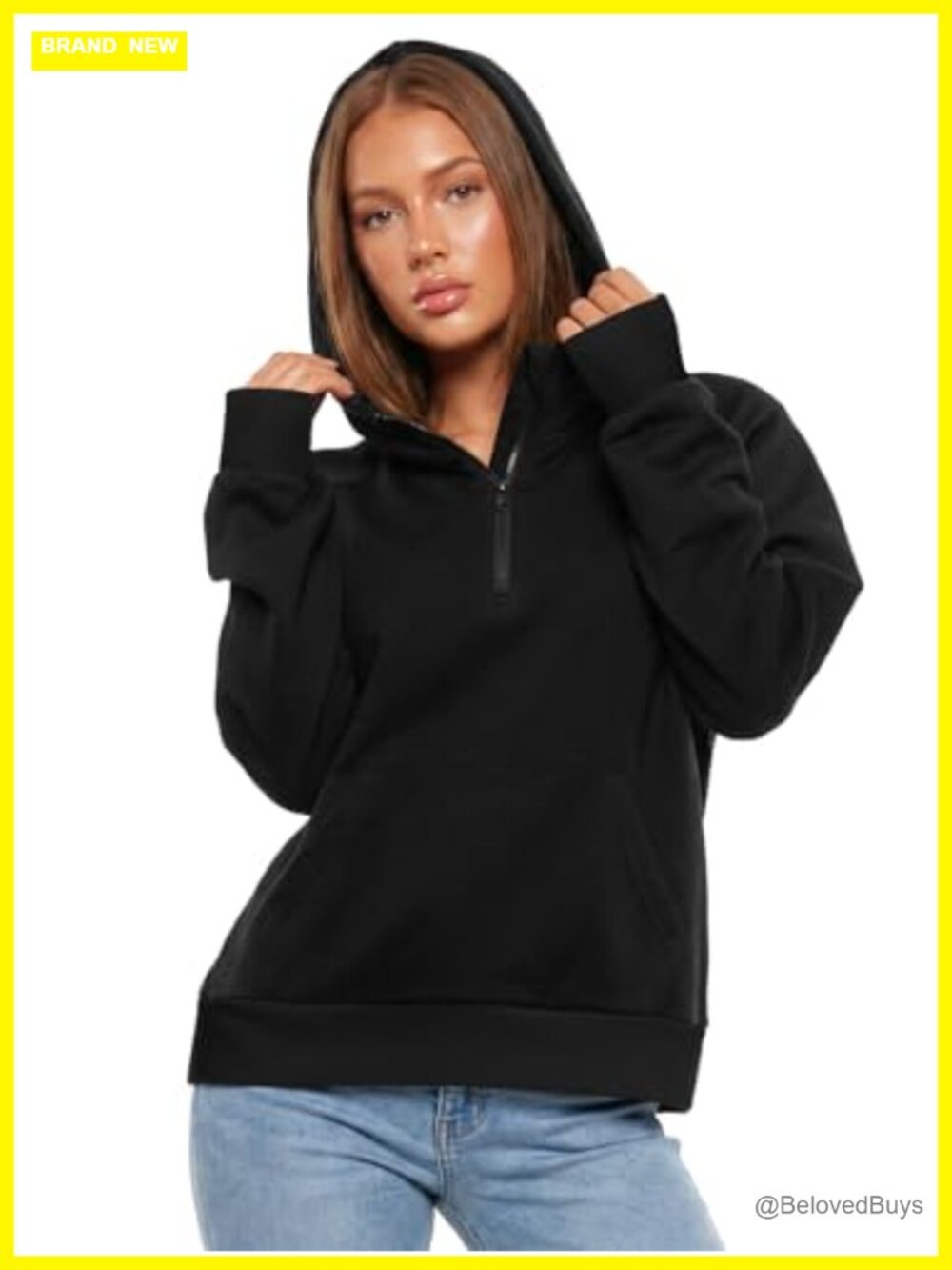 Half Zip Hoodie Casual Sweatshirt Raglan Long Sleeve Kangaroo Pocket